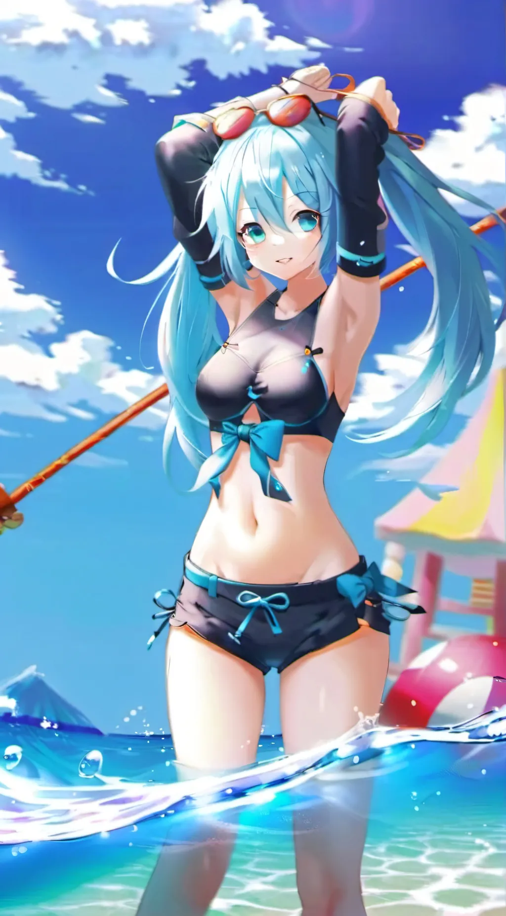 ai character: Miku (beach) background