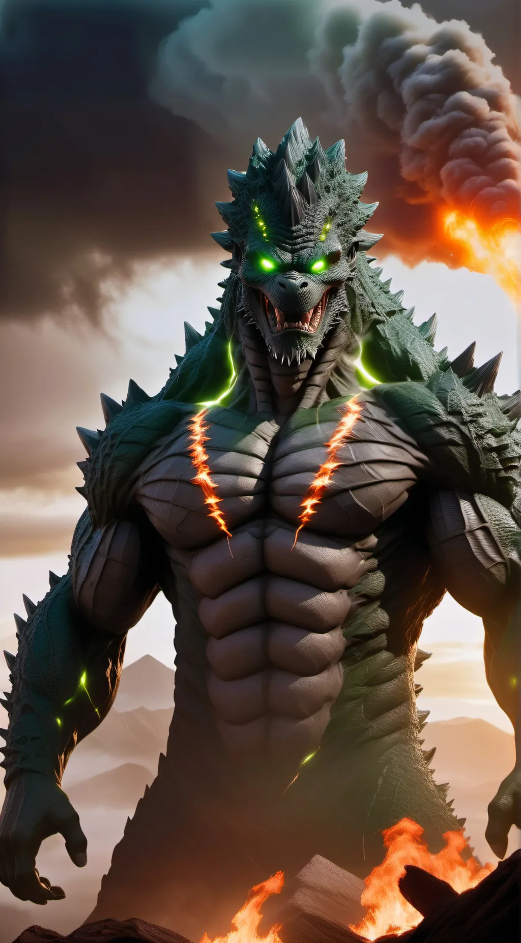 ai character: meter godzilla background