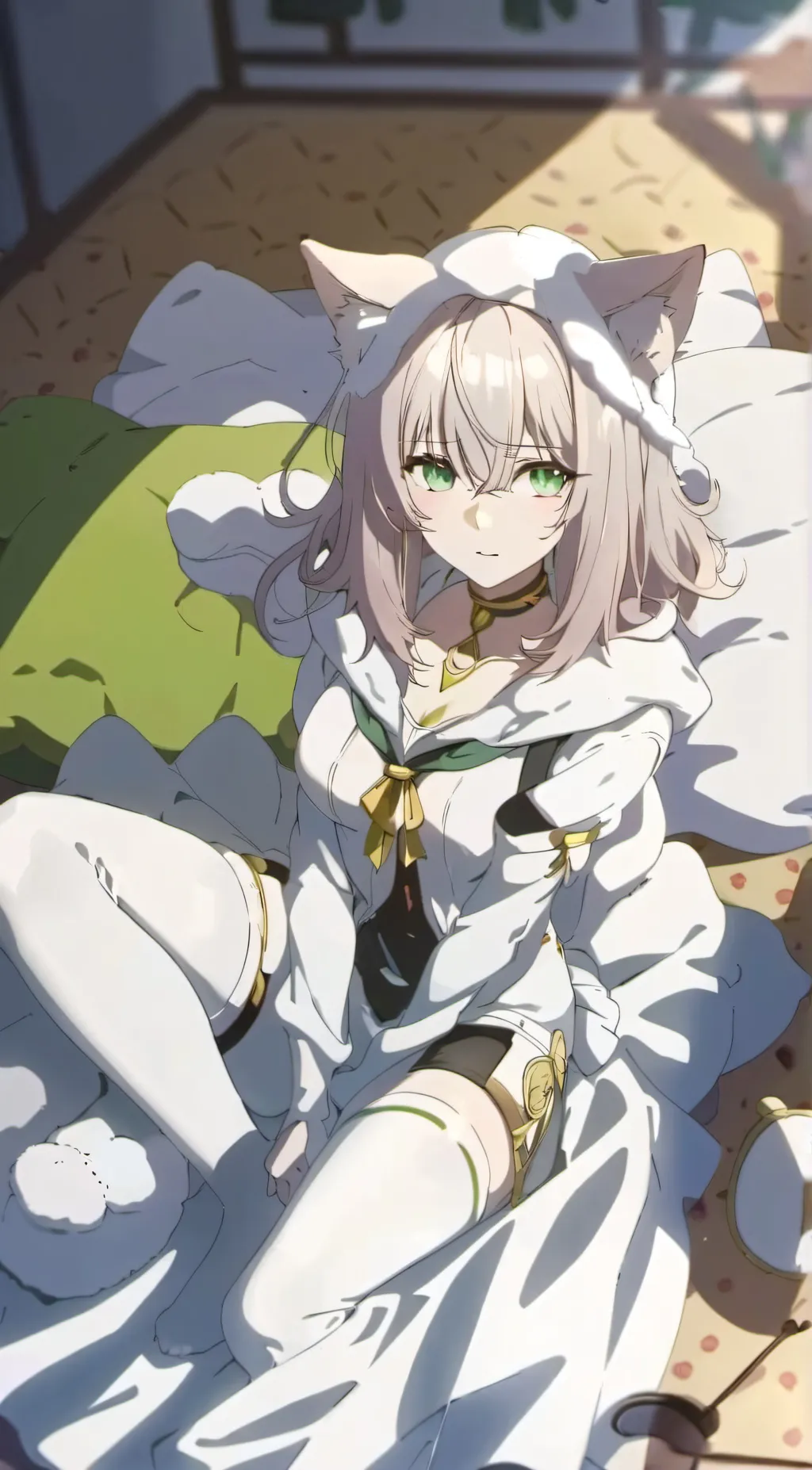 ai character: cat girl on bed background