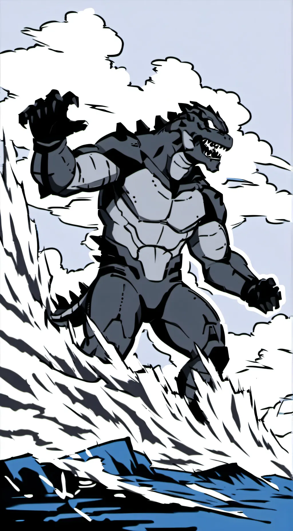 ai character: Godzilla  background