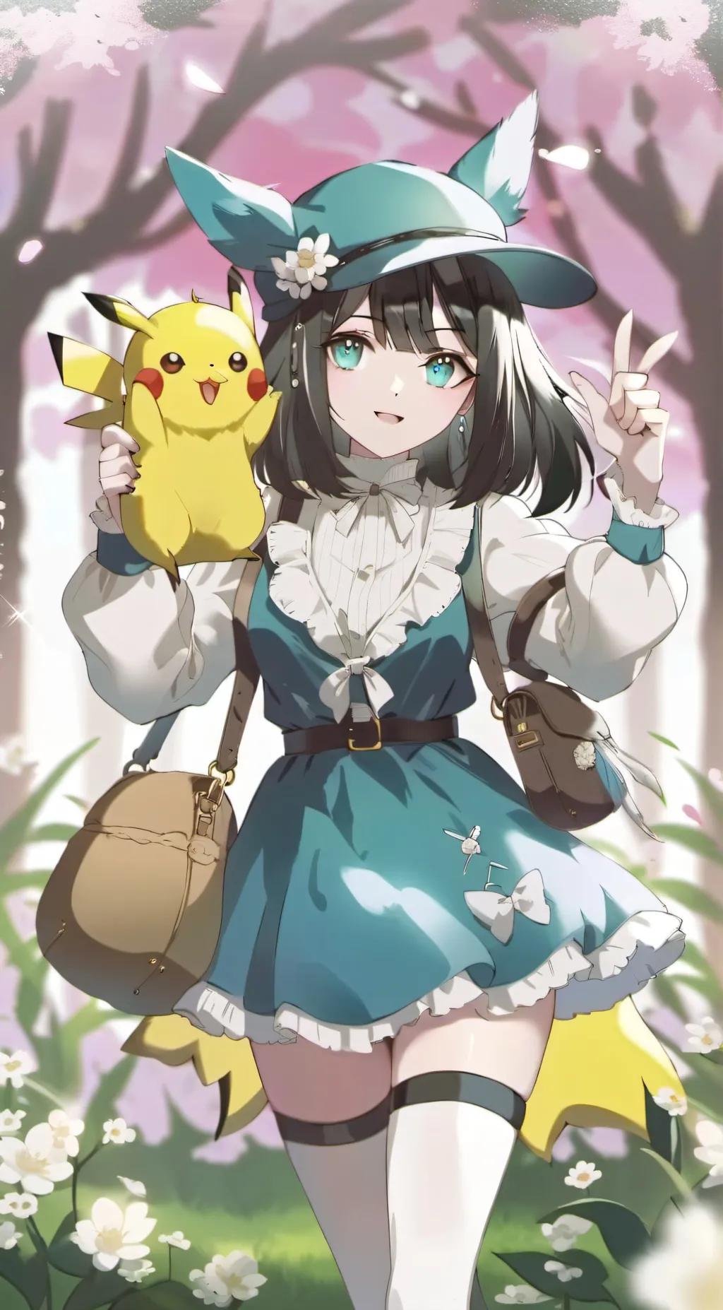 ai character: 2 pikachu girl background