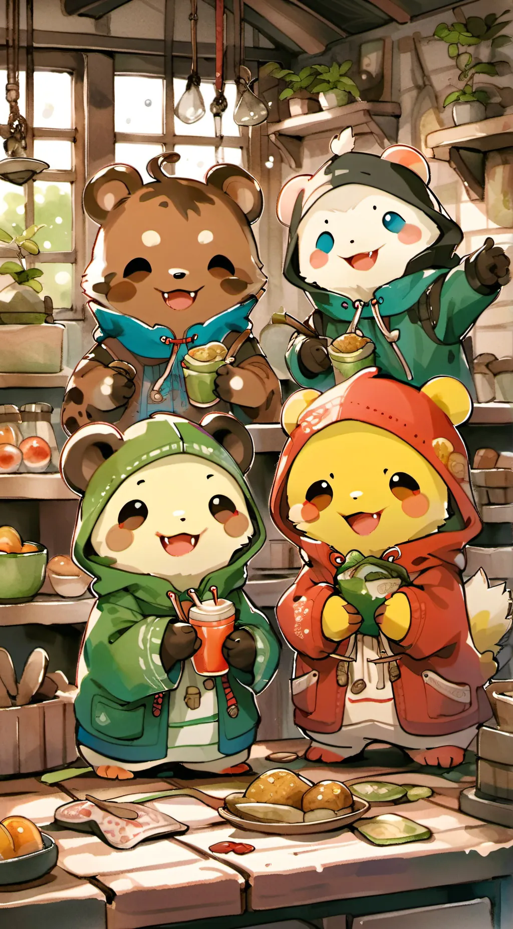 ai character: smiling critters background