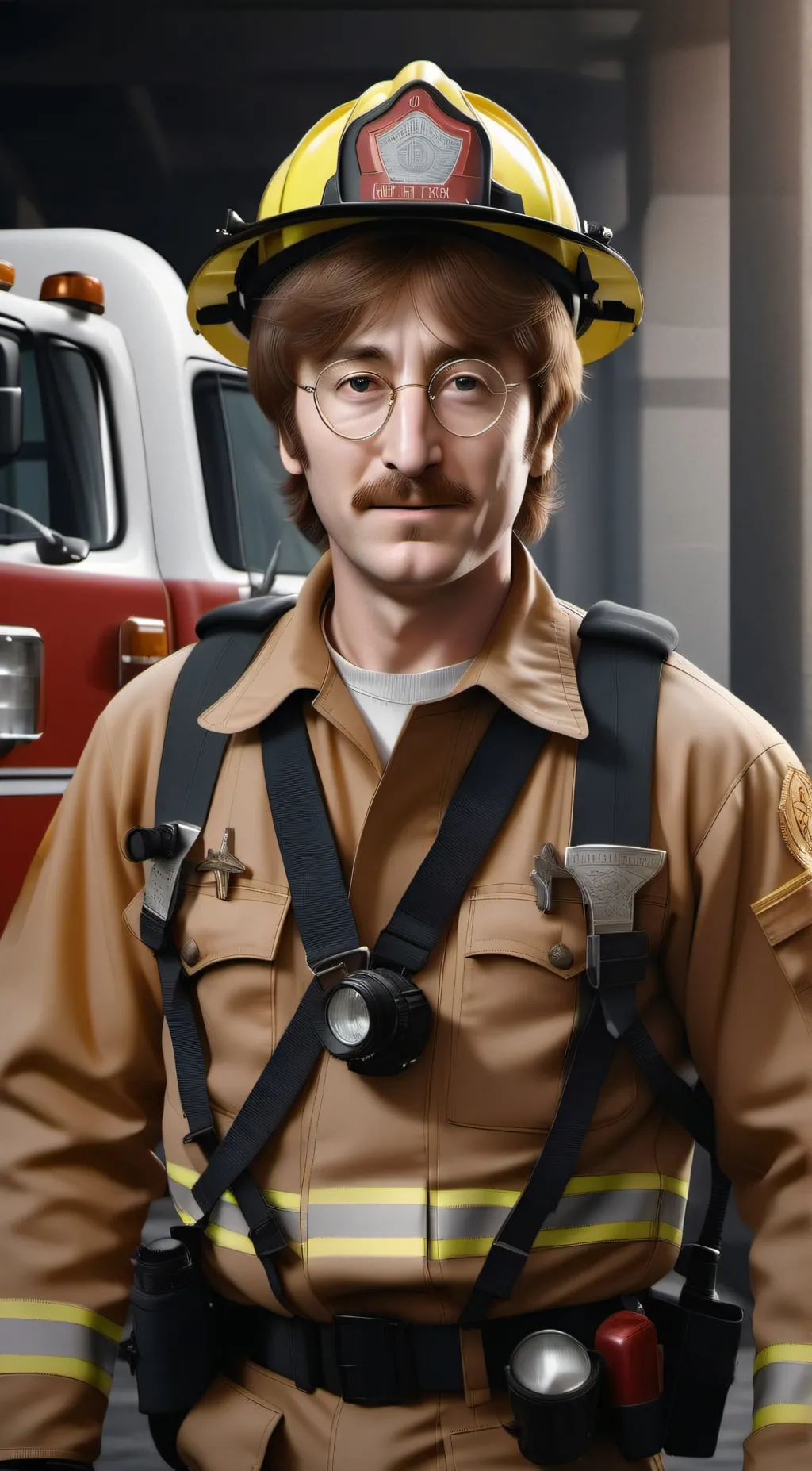 ai character: John Lennon  background