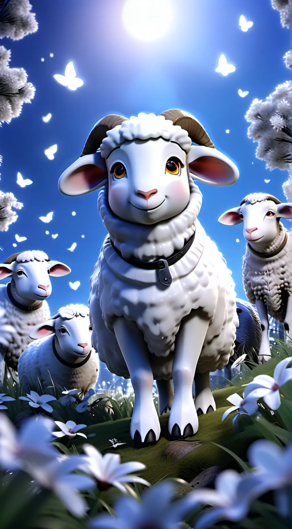 ai character: smiling sheep background