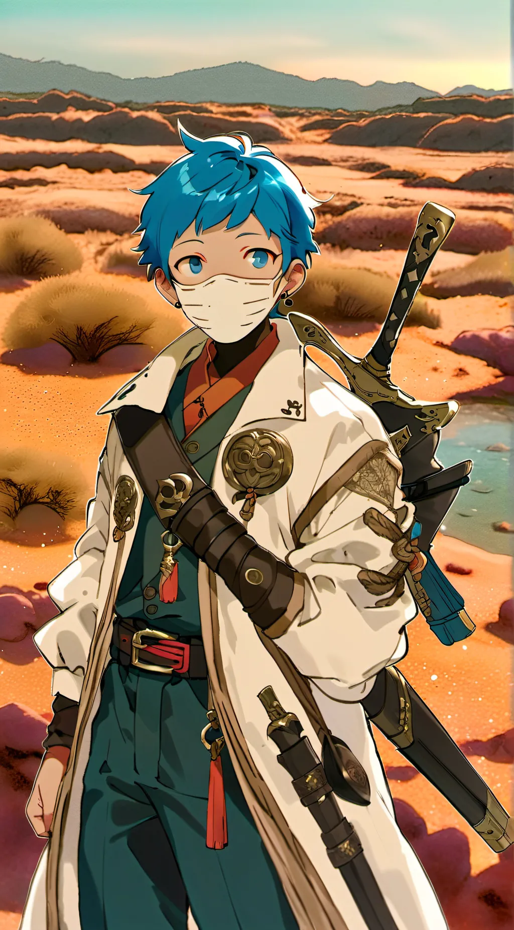 ai character: Sunset fire god background