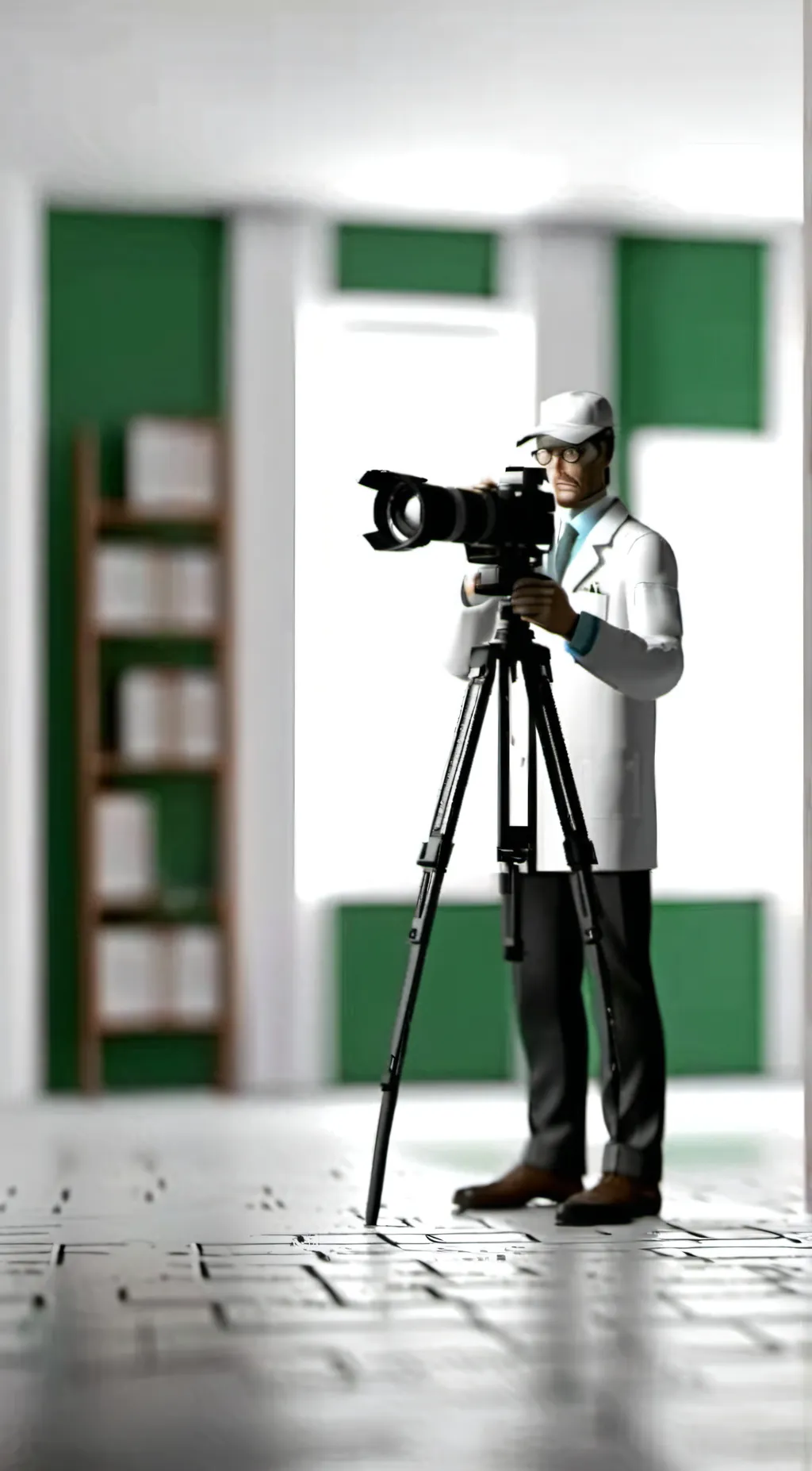 ai character: scientists camera  background