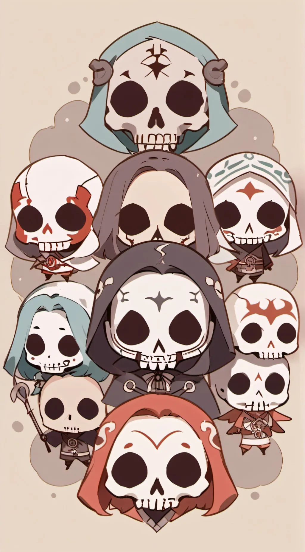 ai character: scattered skull background
