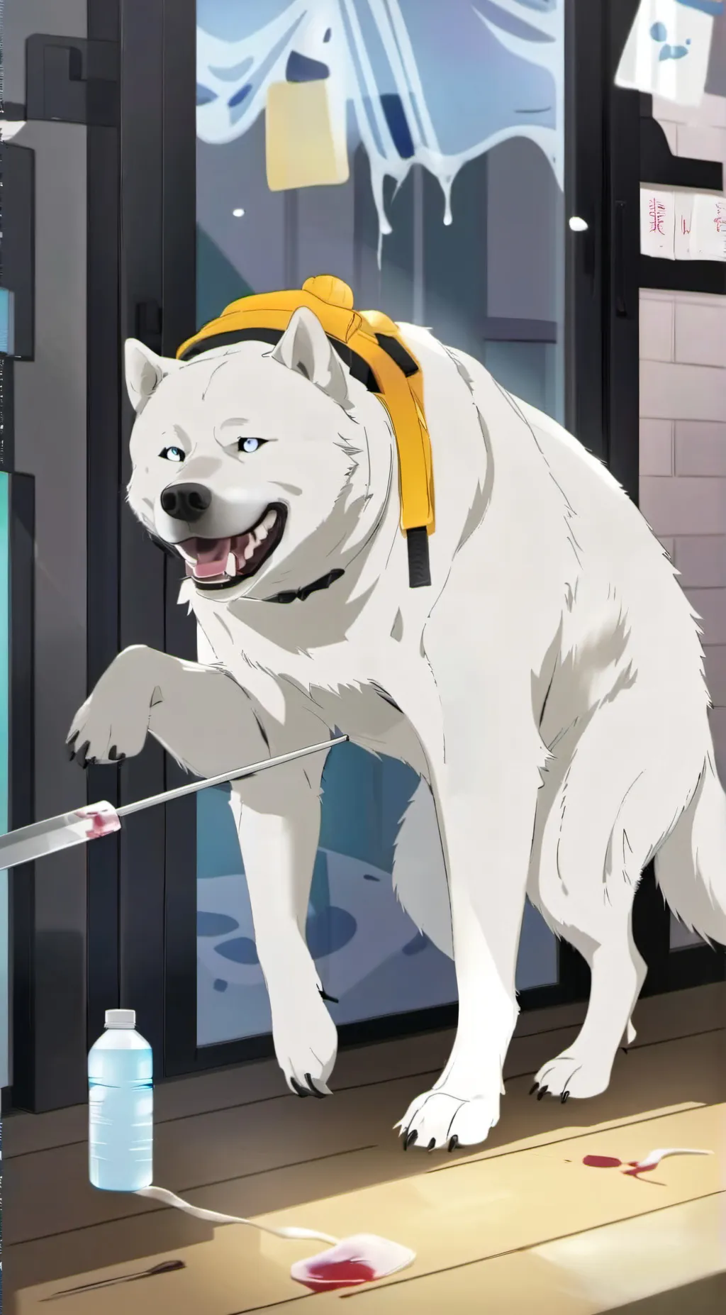 ai character: Dog/needle/stab background