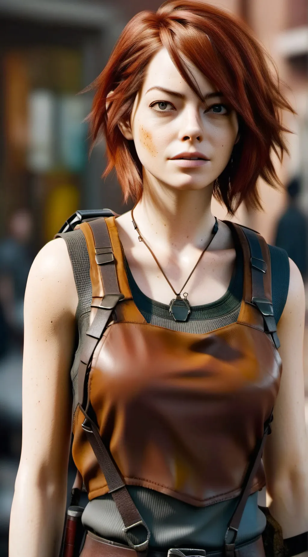 ai character: Emma stone  background