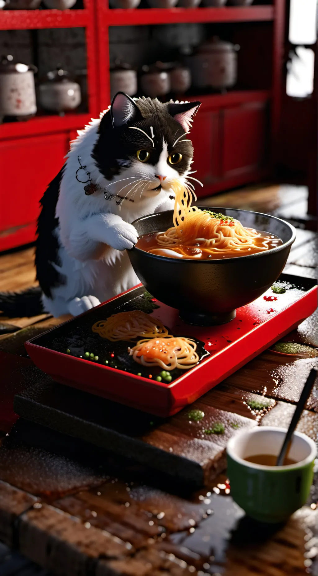 ai character: Ramen kitten background