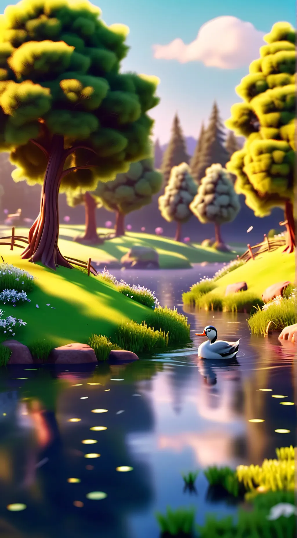 ai character: Duck pond background