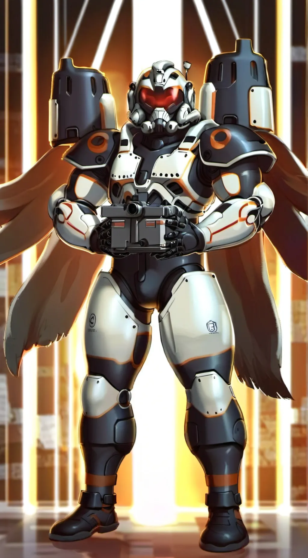 ai character: titan robot man  background