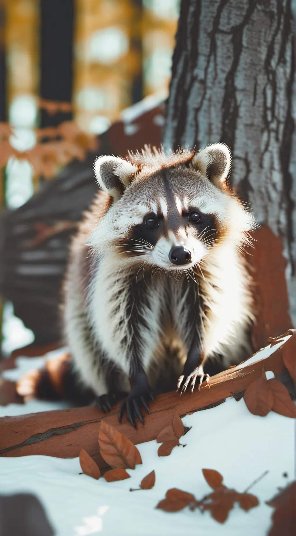 ai character: Albino raccoon:3 background