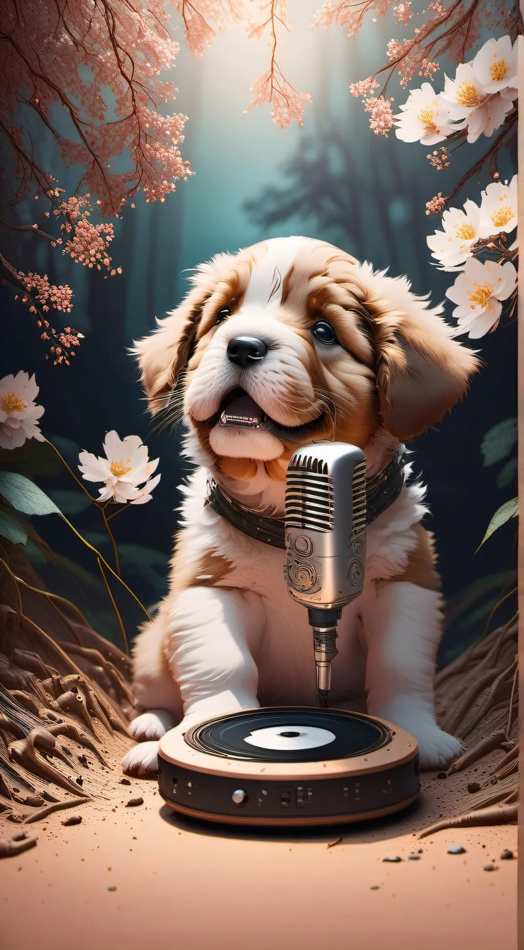 ai character: beatboxing puppy background