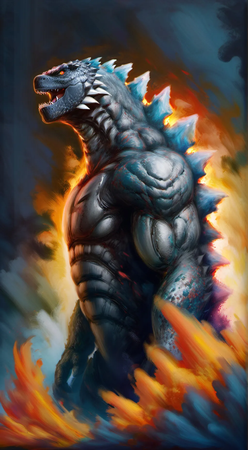 ai character: Godzilla suit background