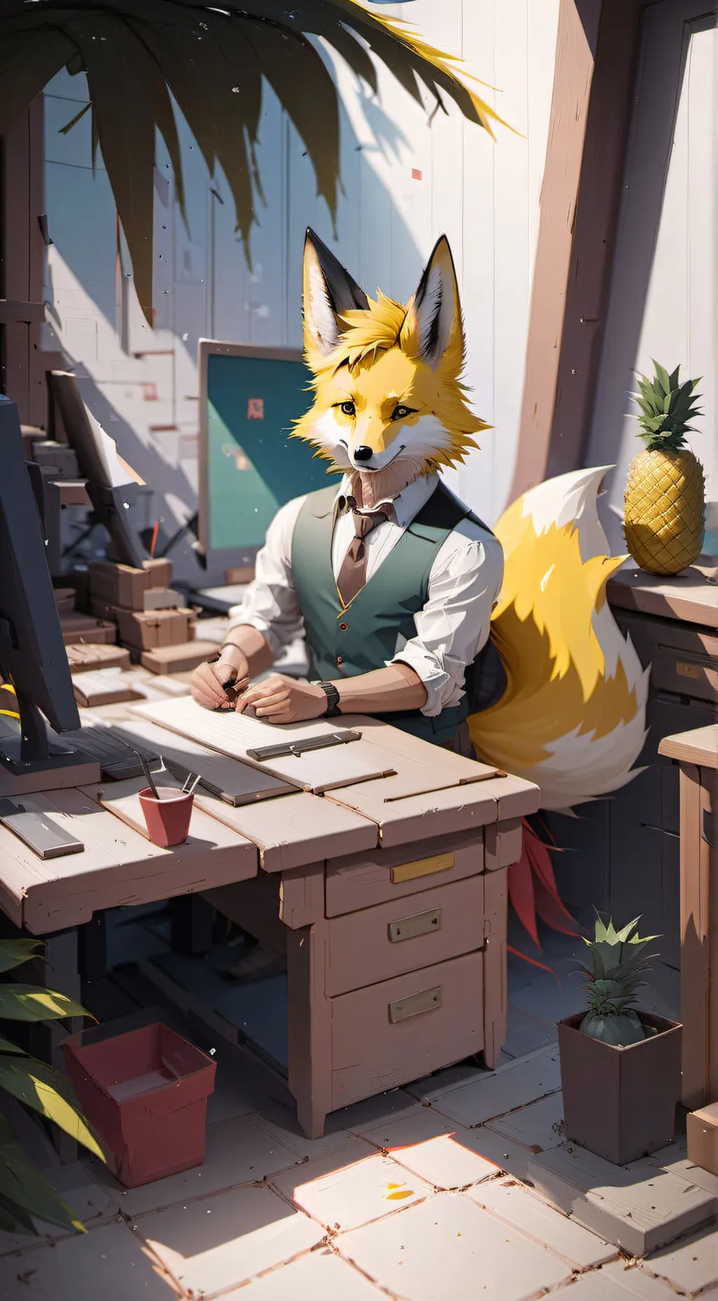 ai character: pineapple  background