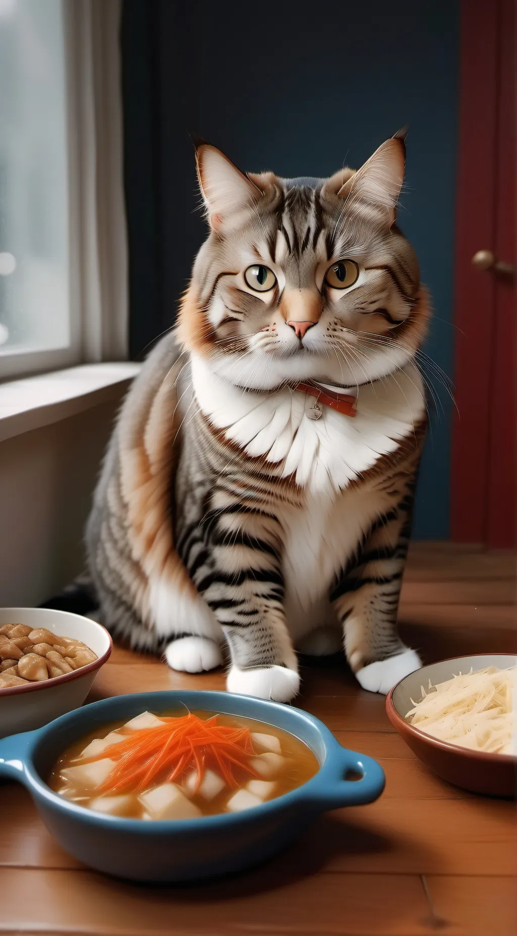 ai character: fat nugget cat  background