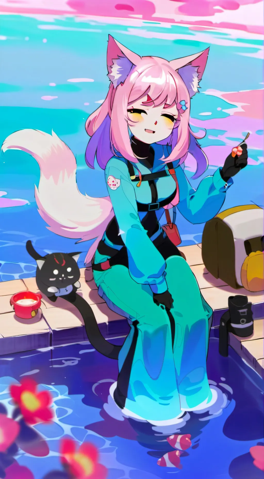 ai character: Kireow at a beach  background