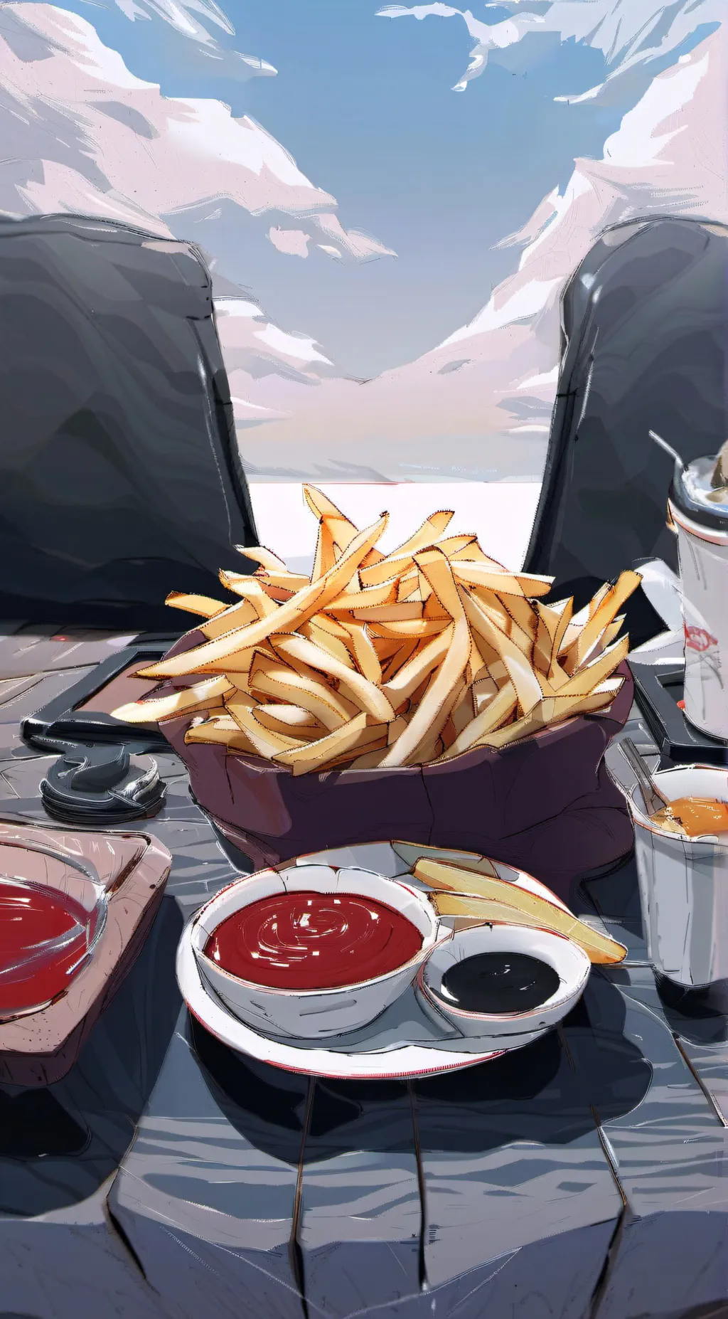 ai character: french fries background