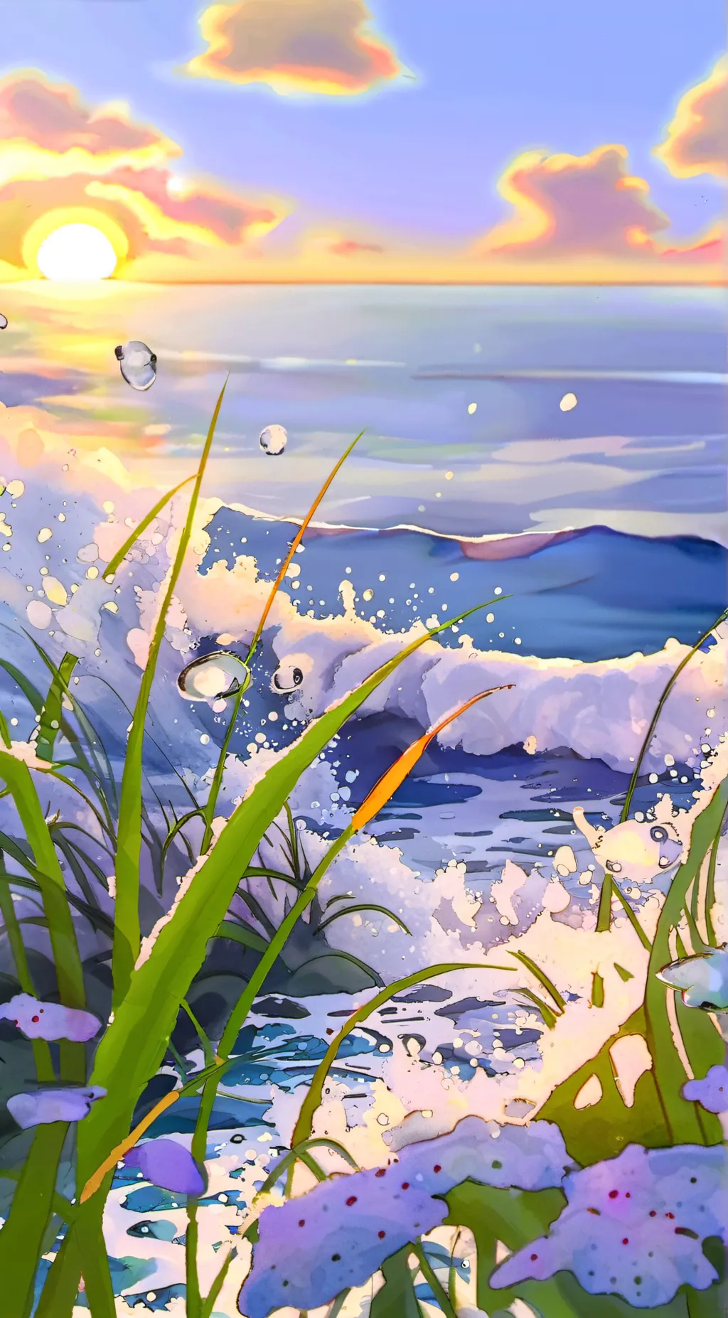 ai character: grass and water. background