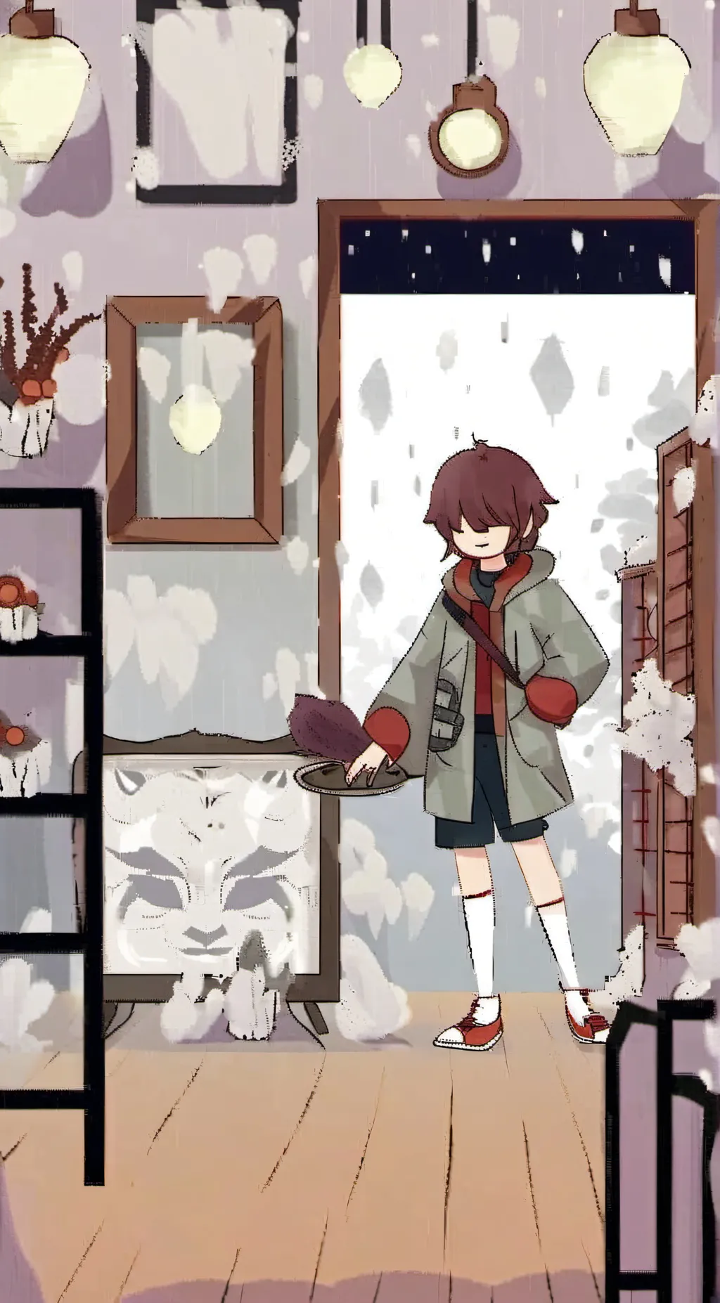 ai character: raincoat girl background