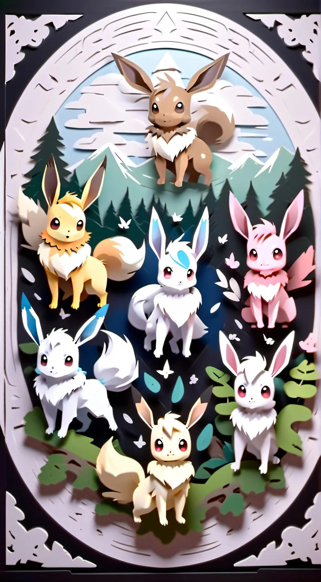 ai character: eeveelutions! background
