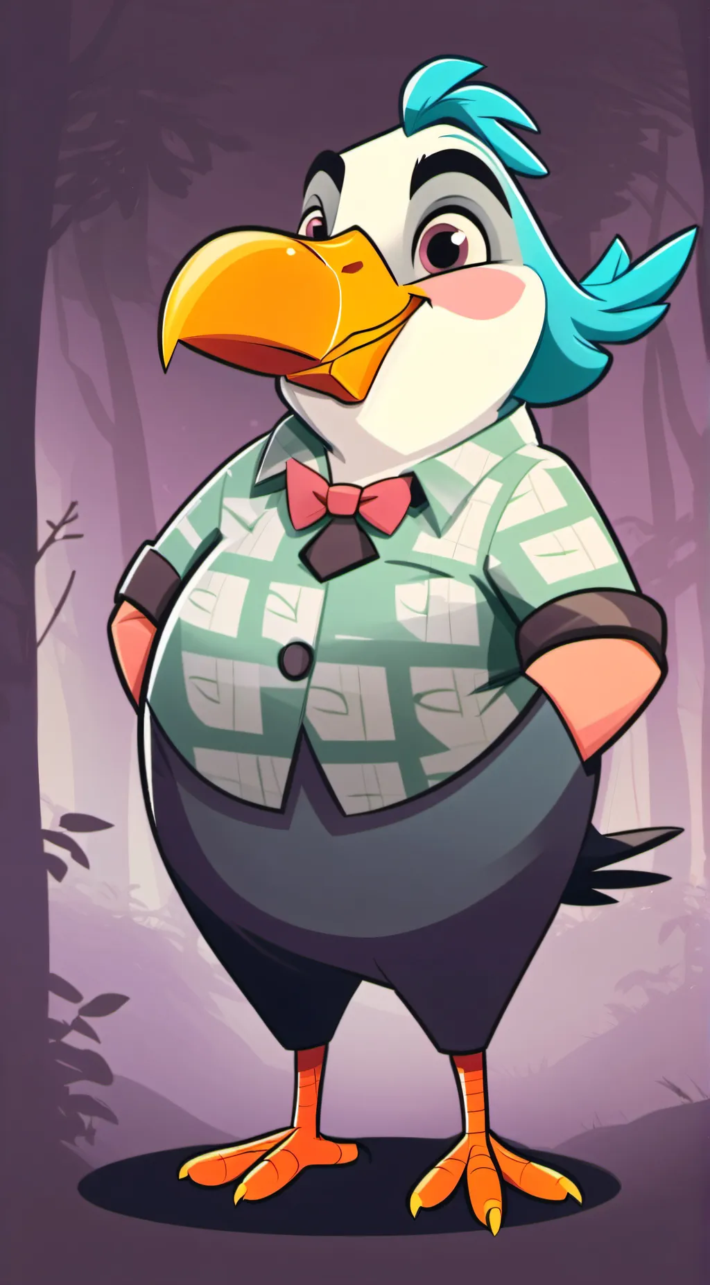 ai character: dodo bird lady.  background