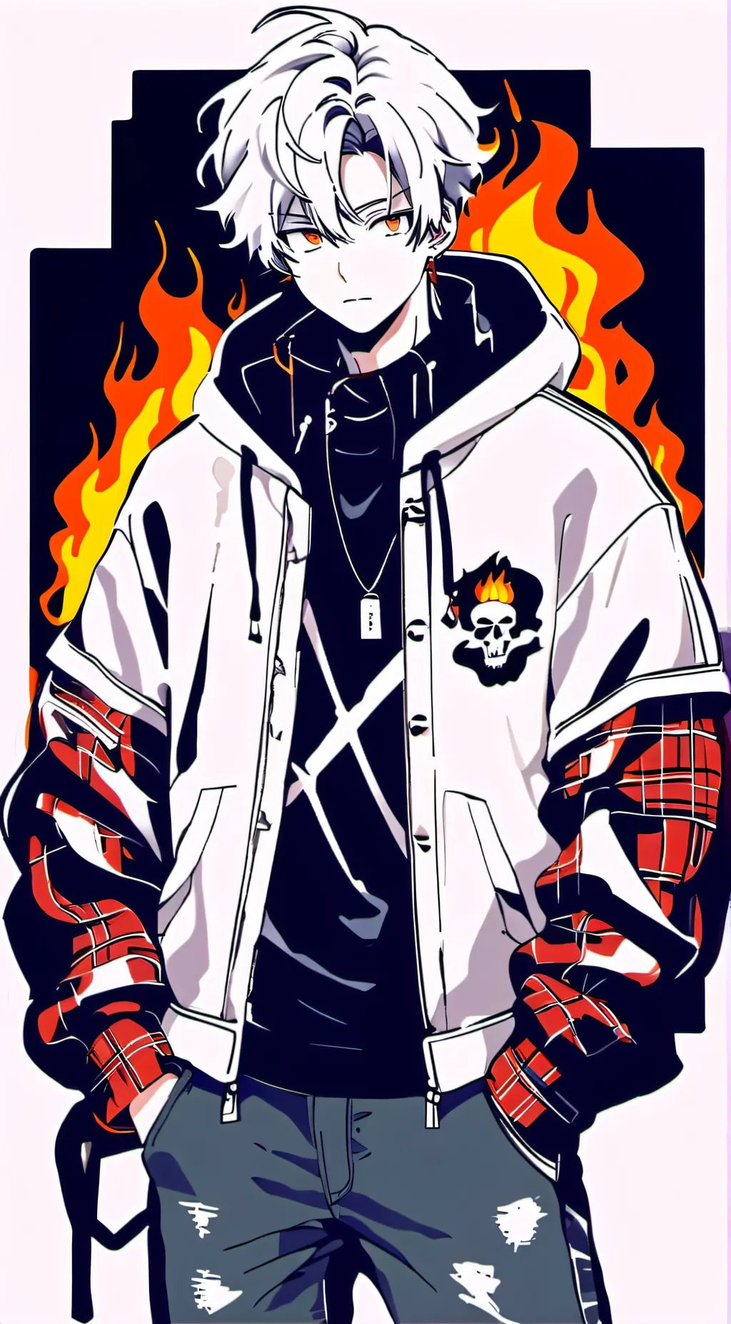 ai character: burning background