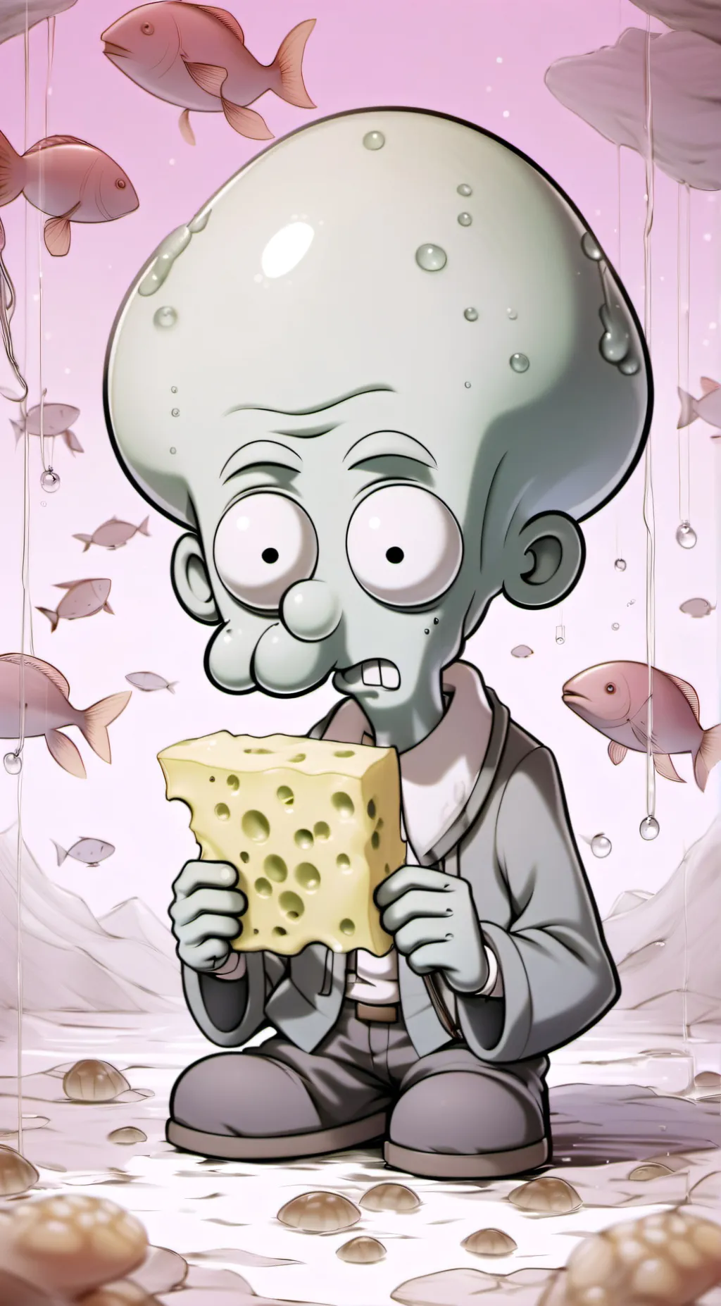 ai character: Starved Squidward  background