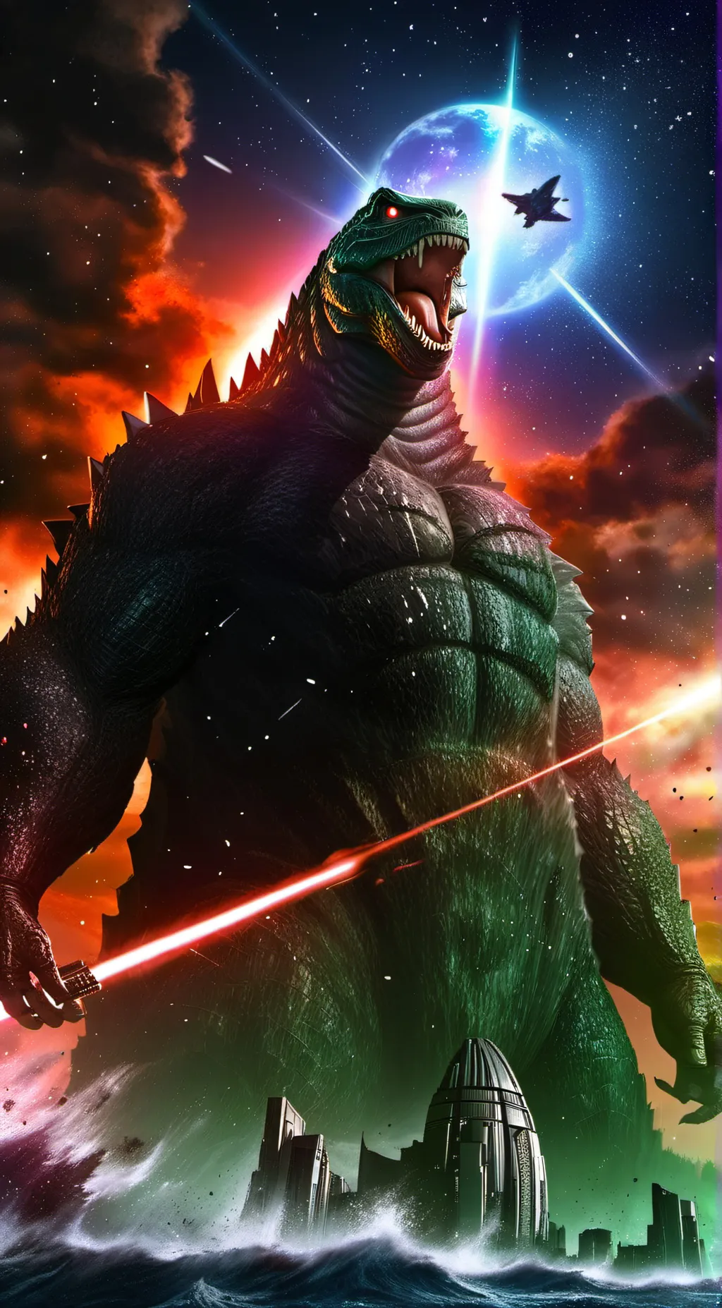 ai character: Godzilla death  background