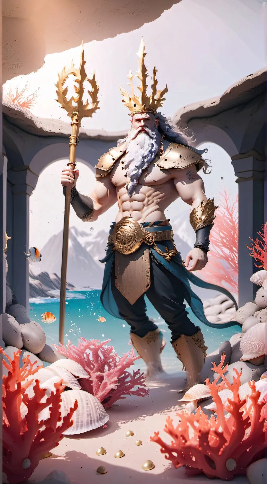 ai character: Poseidon  background