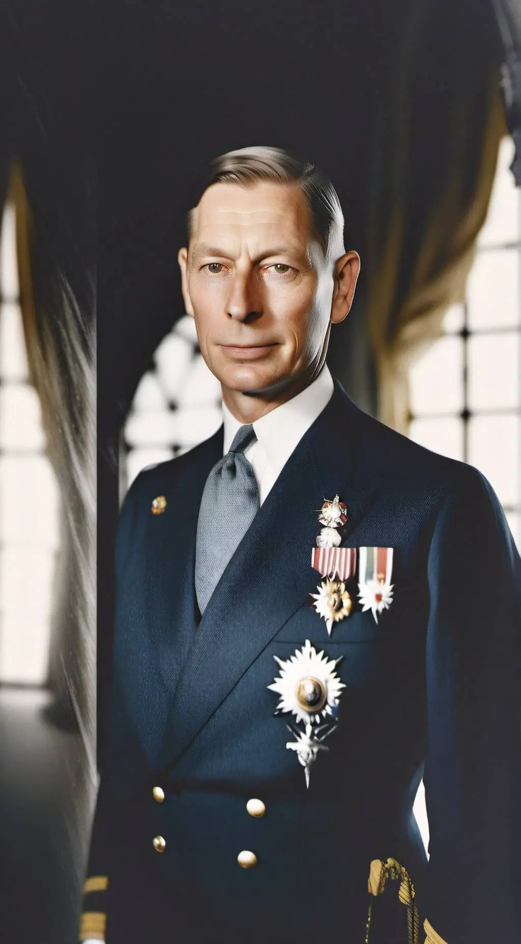 ai character: George VI  background