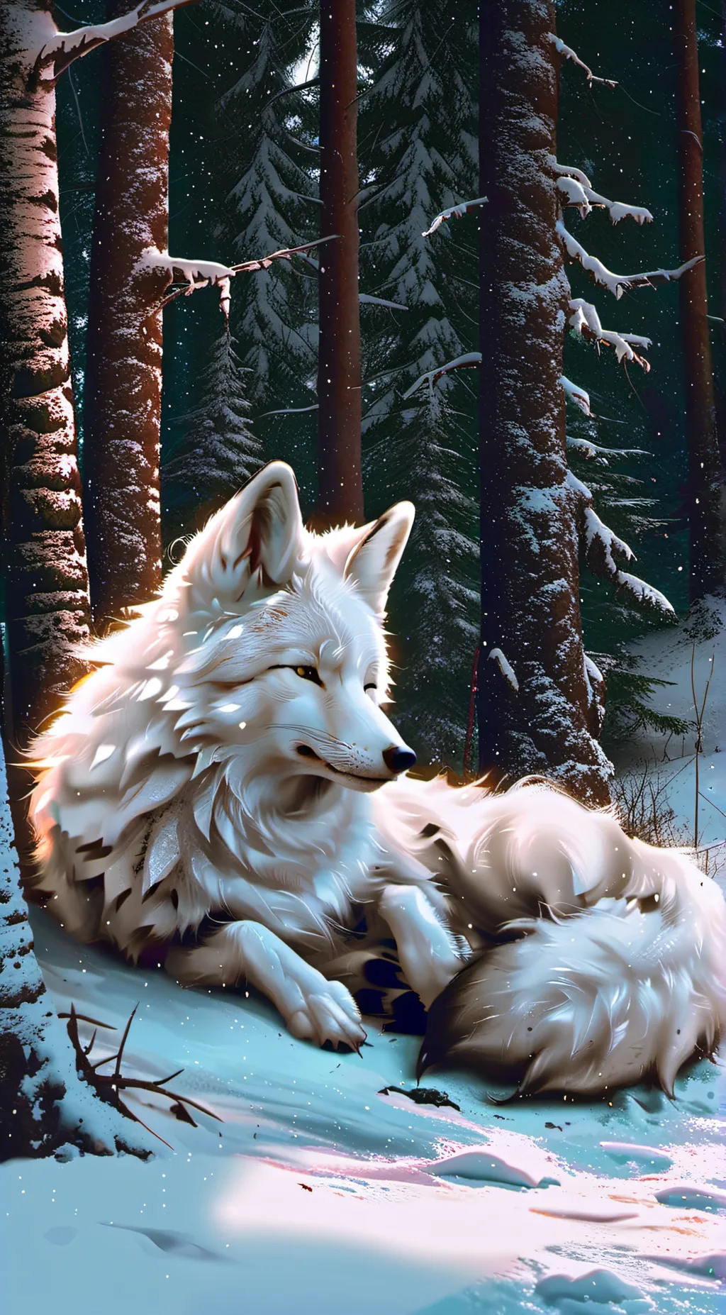 ai character: white fox background