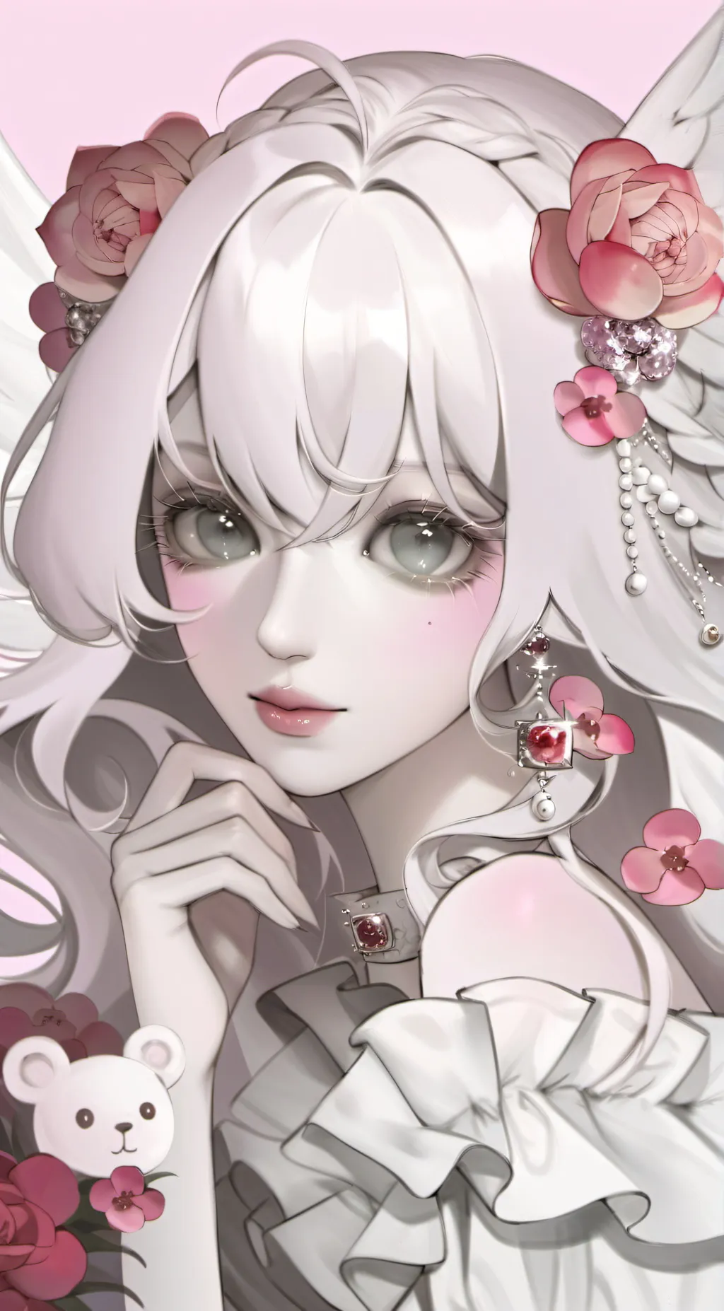 ai character: strawberry background