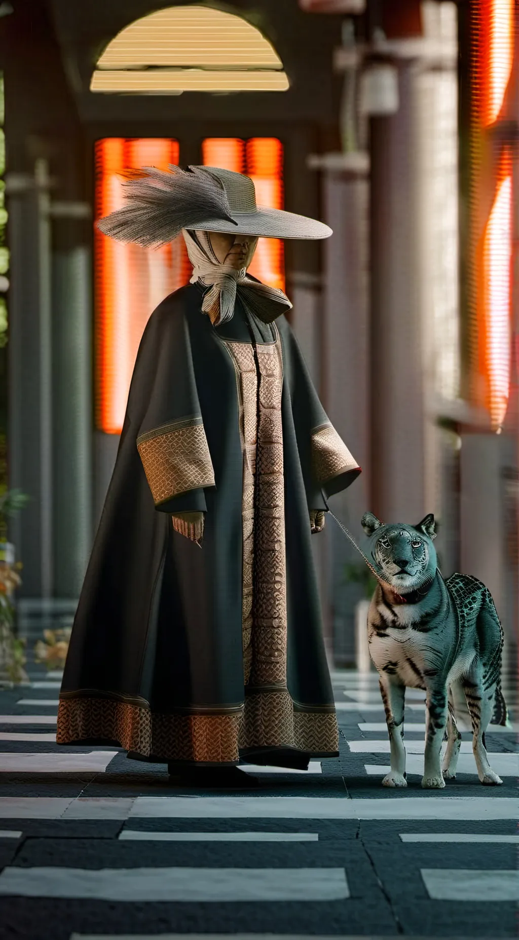 ai character: clock woman  background