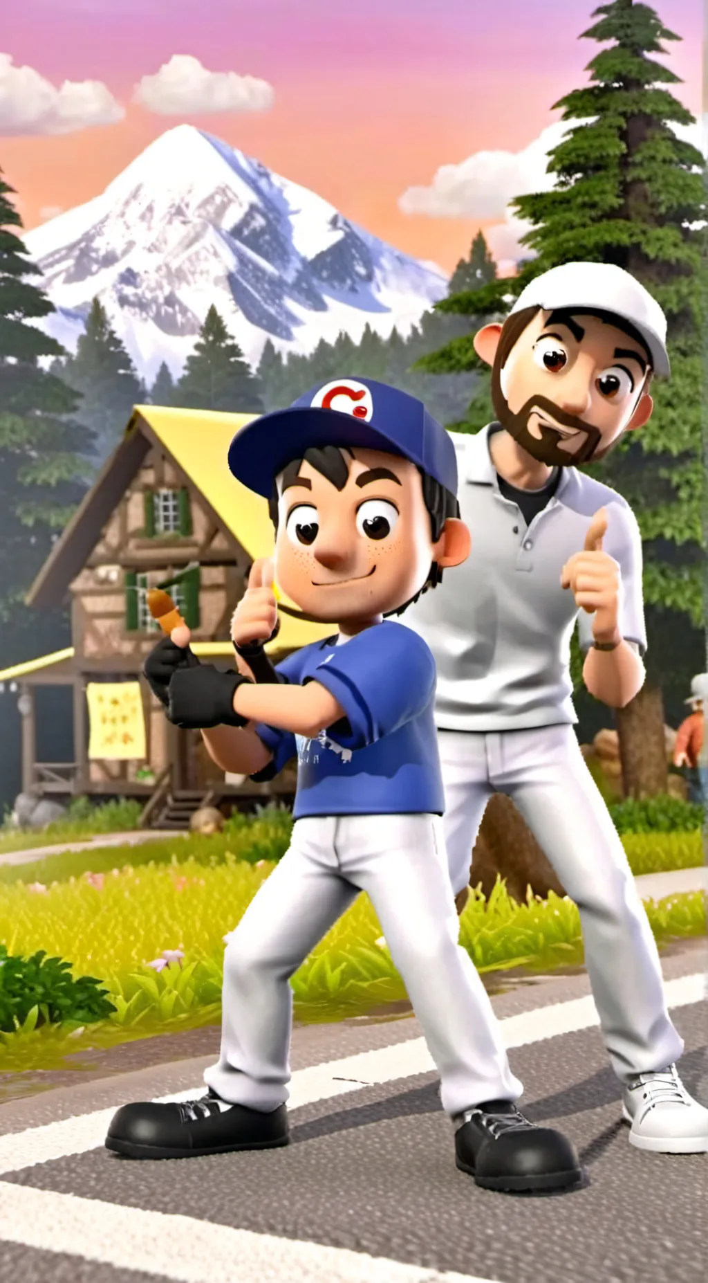 ai character: Baseball Dad w kid background