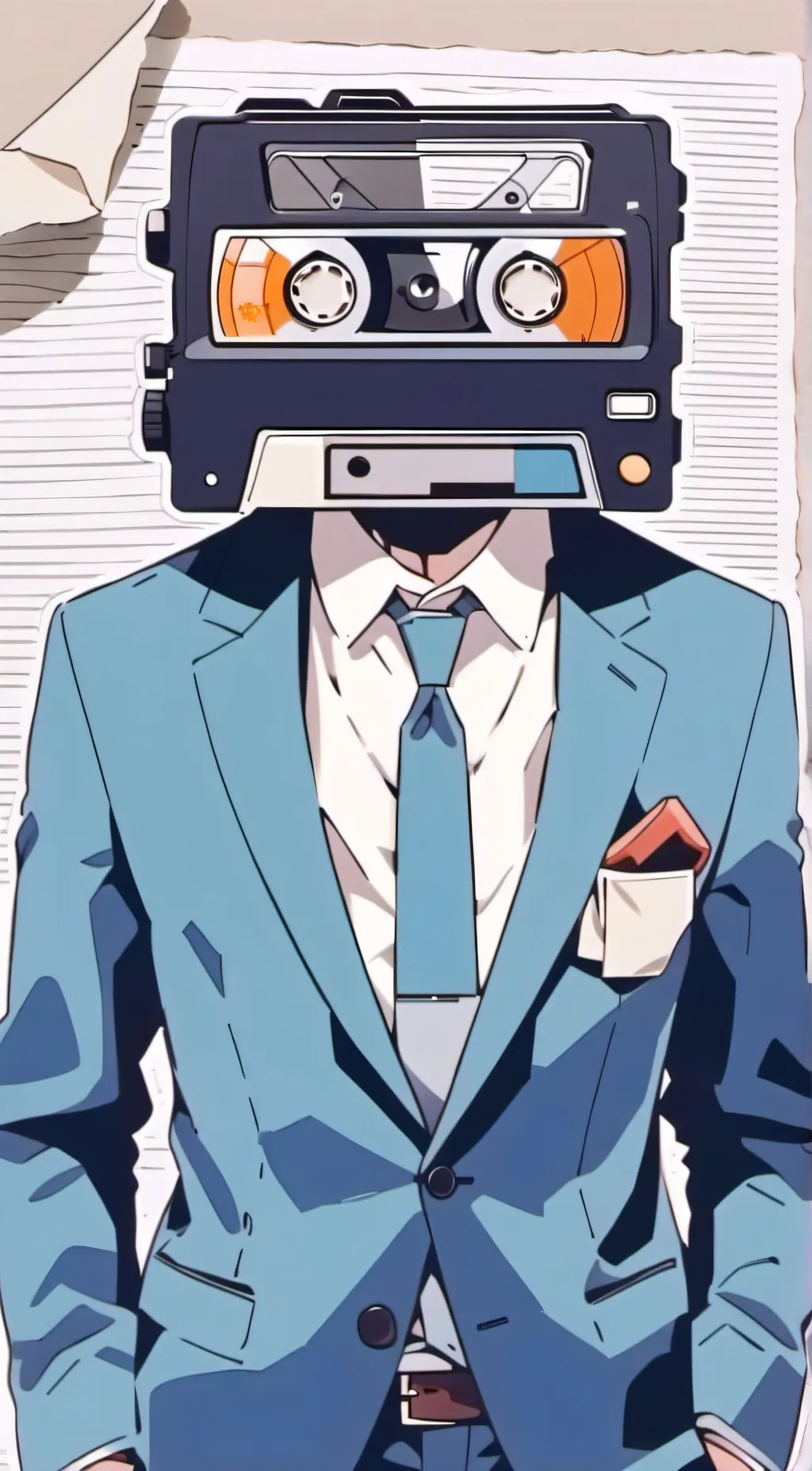 ai character: Cassette Man. background