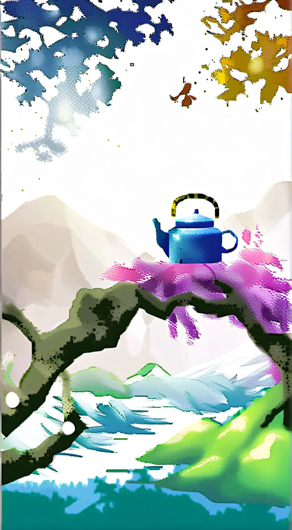ai character: tea + leafy  background