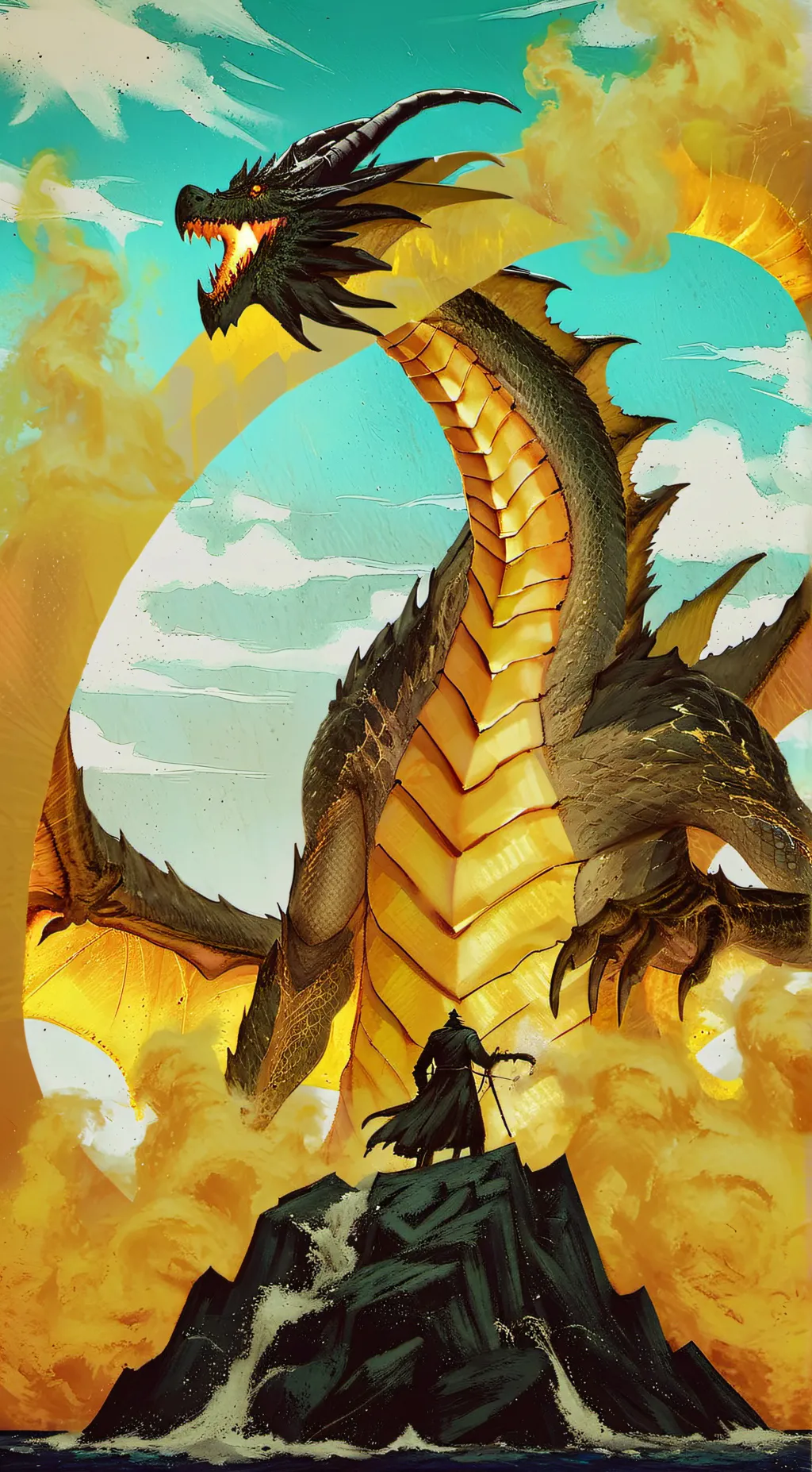 ai character: king ghidorah  background