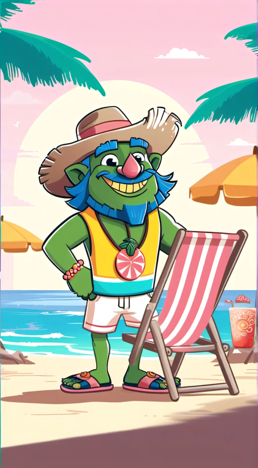 ai character: Trolls Beach Day background
