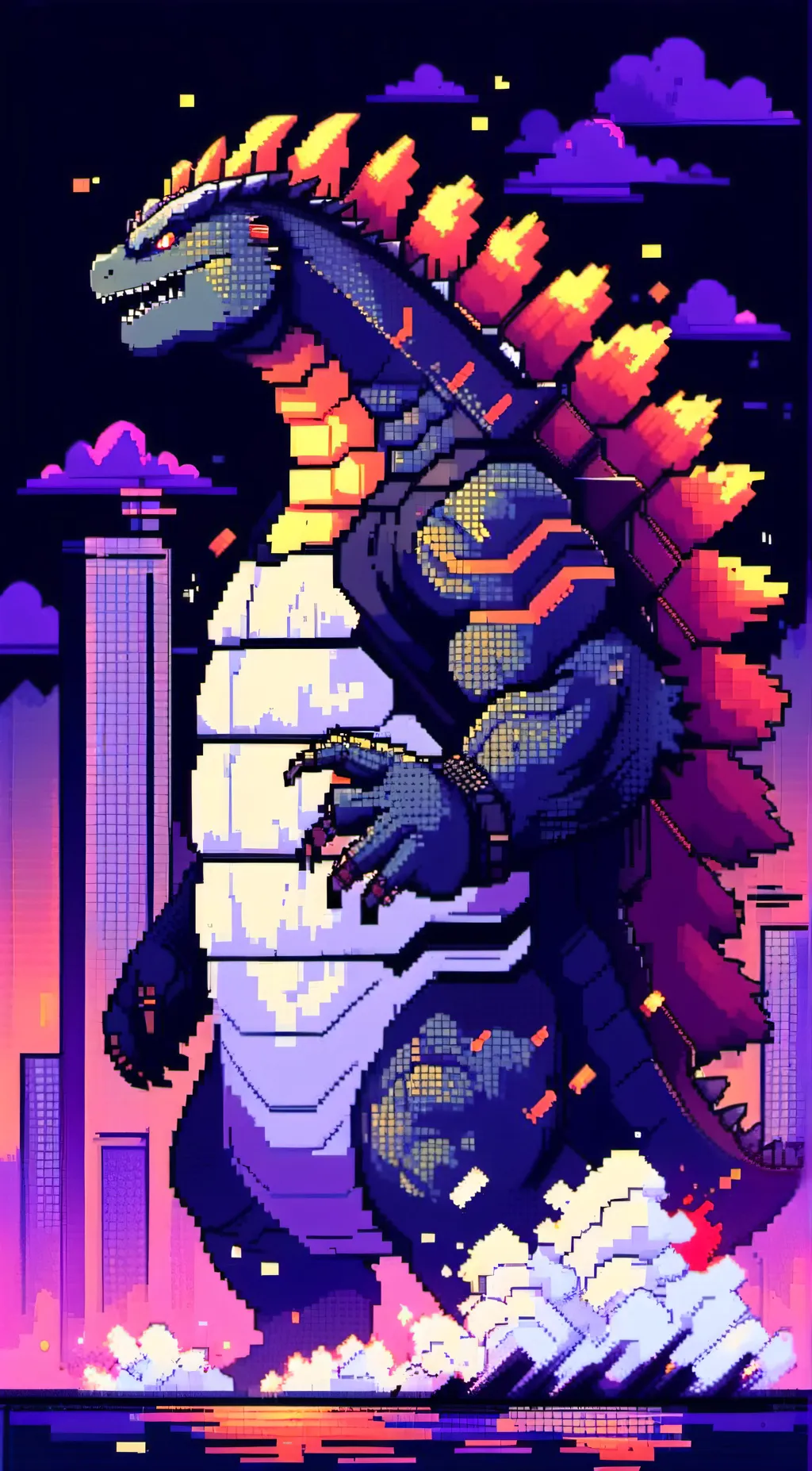 ai character: Burning Godzilla  background