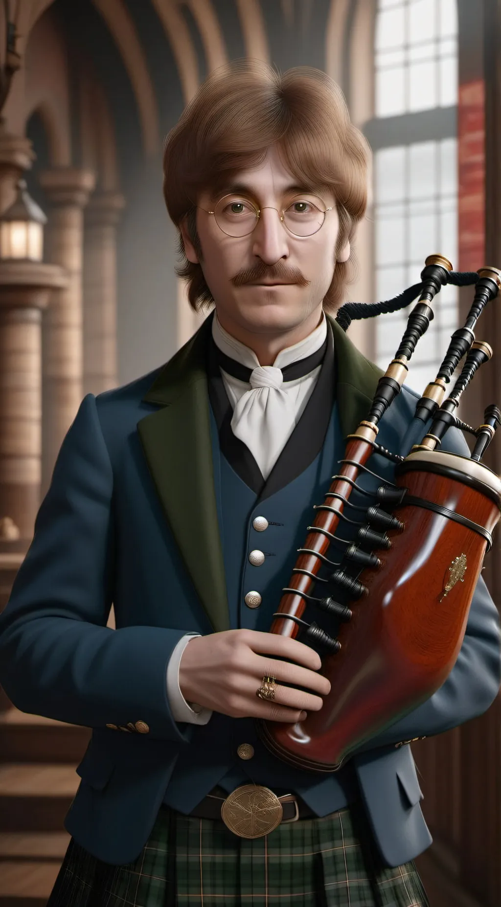 ai character: John Lennon  background