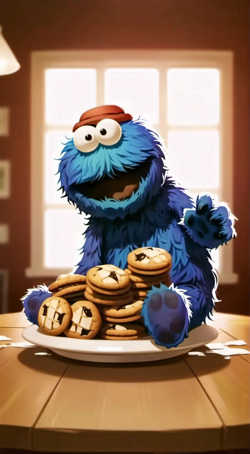 ai character: cookie monster background