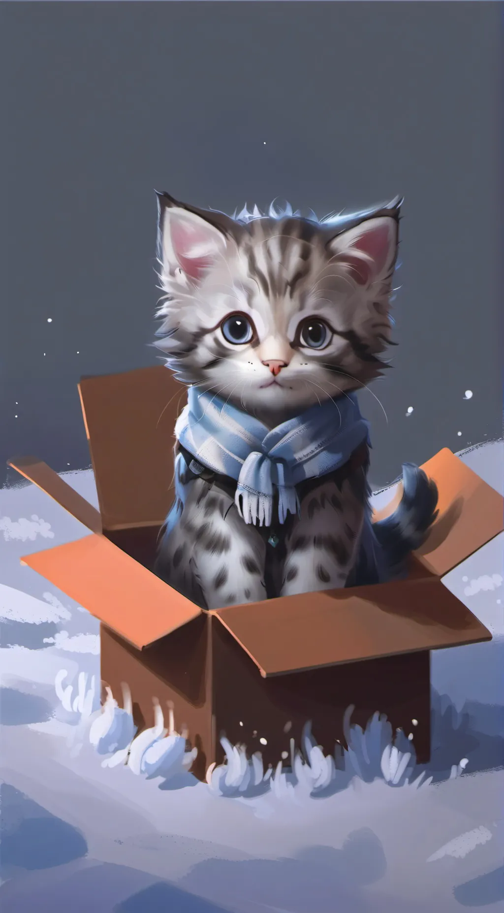 ai character: a kitten in a box background