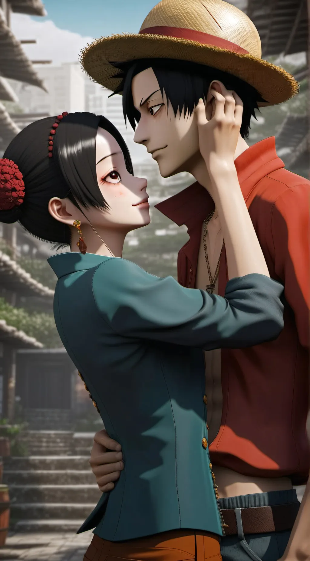 ai character: Hancock and luffy background