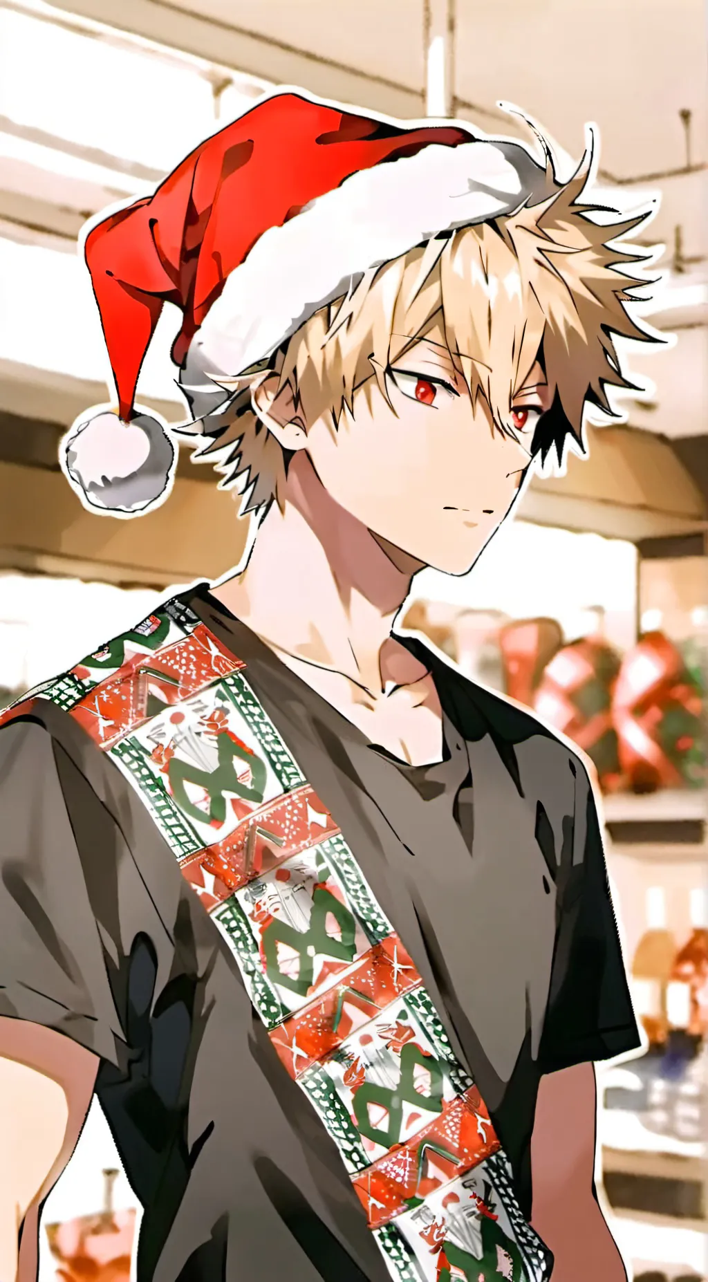 ai character: bakugo - Christmas background