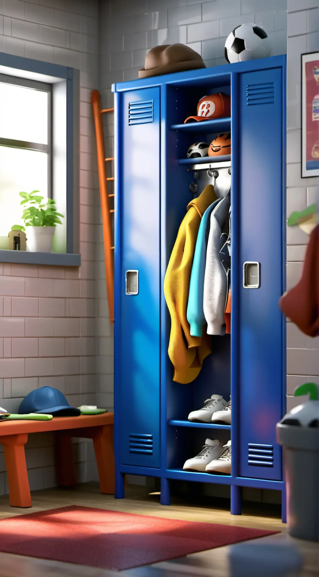 ai character: boys locker room background