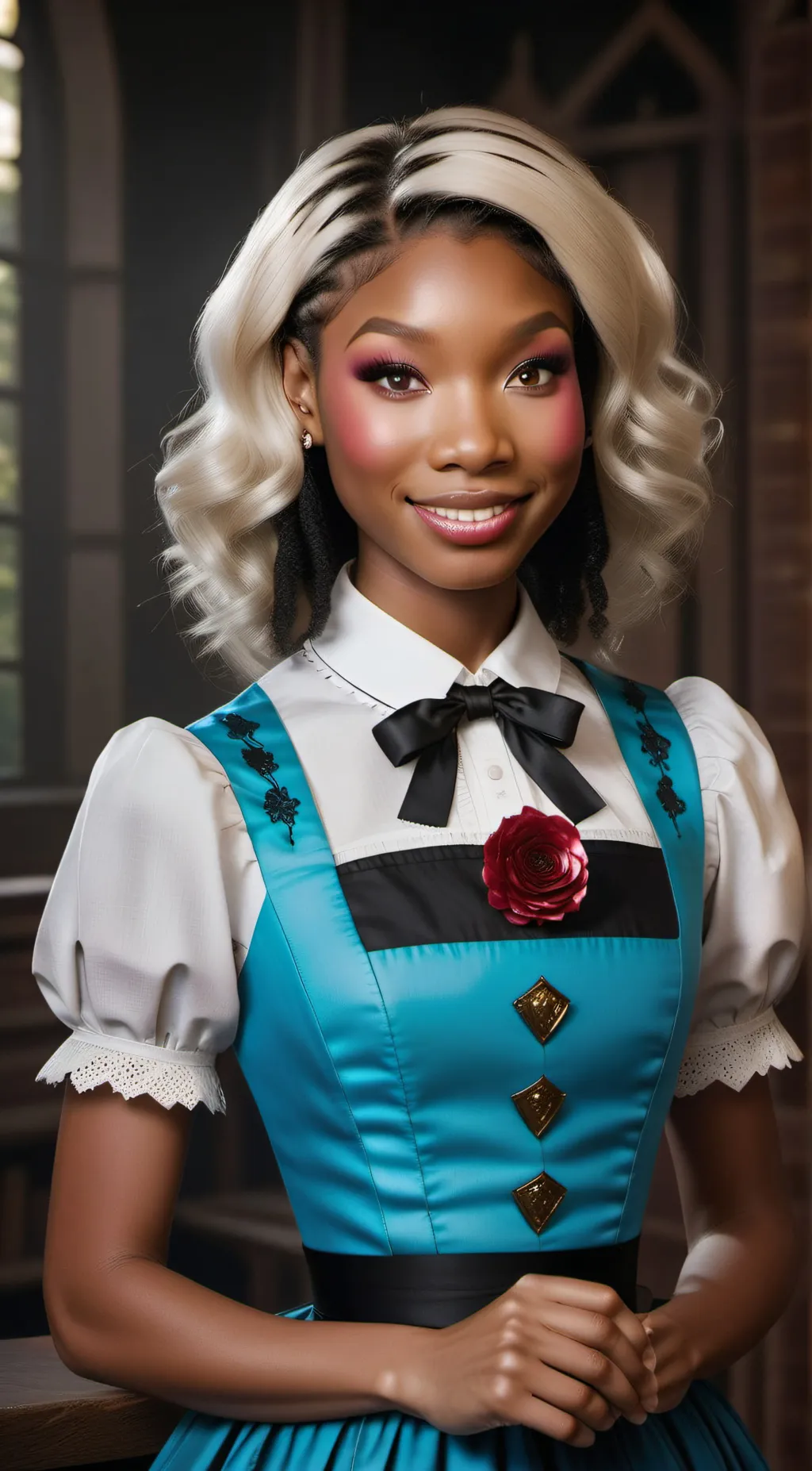 ai character: Alice wonderland  background