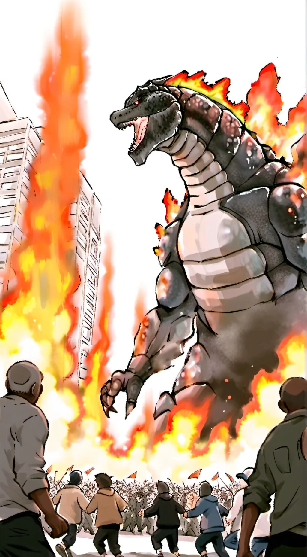 ai character: Godzilla (female) background