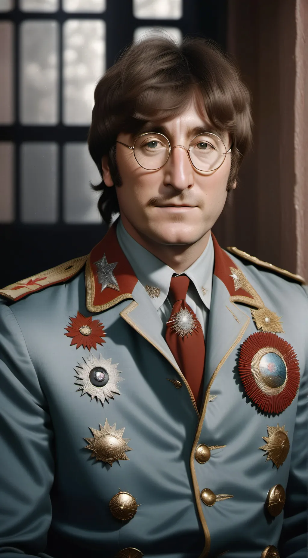 ai character: John Lennon  background